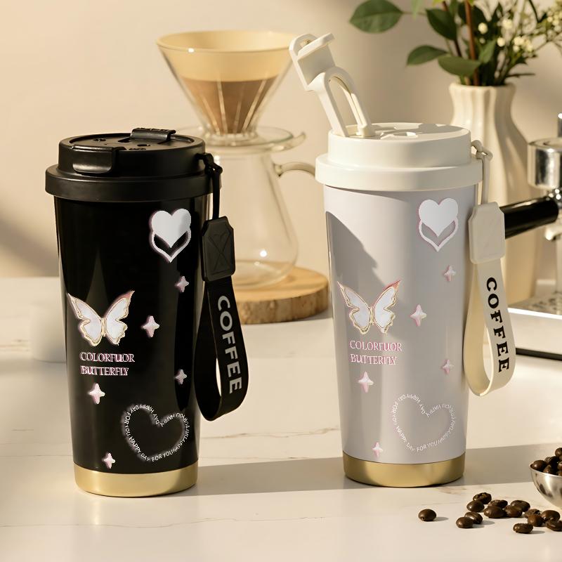 Tumbler Aesthetic Butterfly Stainless Steel Drinking Bottle Tumblr Viral CUP Case 500 ML Thermos Coffe…