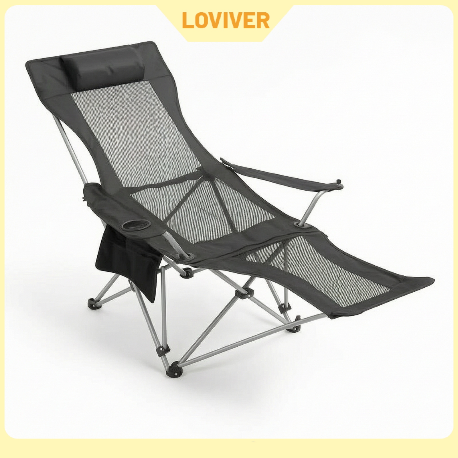 LOVIVER Portable Folding Lounge Chair with Side Pocket Breathable Mesh Lounge Chair with Leg-Rest Reclining Recliner Comfortable for Campers, Adults, Camping, Beach, Backyard, Office Naps ราคา 3,396 บาท*ส่งฟรี