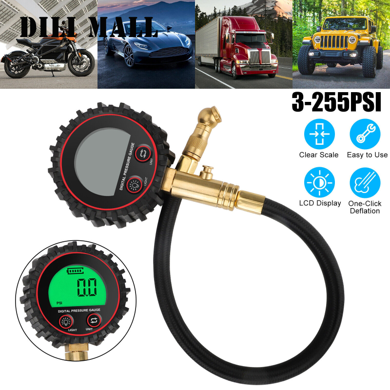 Cho bán kỹ thuật số Đồng hồ đo áp suất lốp 255psi chuyên nghiệp Độ chính xác màn hình LCD máy đo áp suất không khí cho xe tải xe ô tô rvs