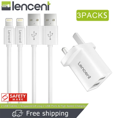 Lencent Singapore USB Plug Charger 2-Port and 2-Pack 1M Charging Cable USB Wall Charger and Data Sync Transfer Cord Compatible Multi Plug with Android iPhone 11/XS Max/XS/XRX/8/8 Plus/7/7 Plus/6/6S/6 Plus/5S/SE and iPads