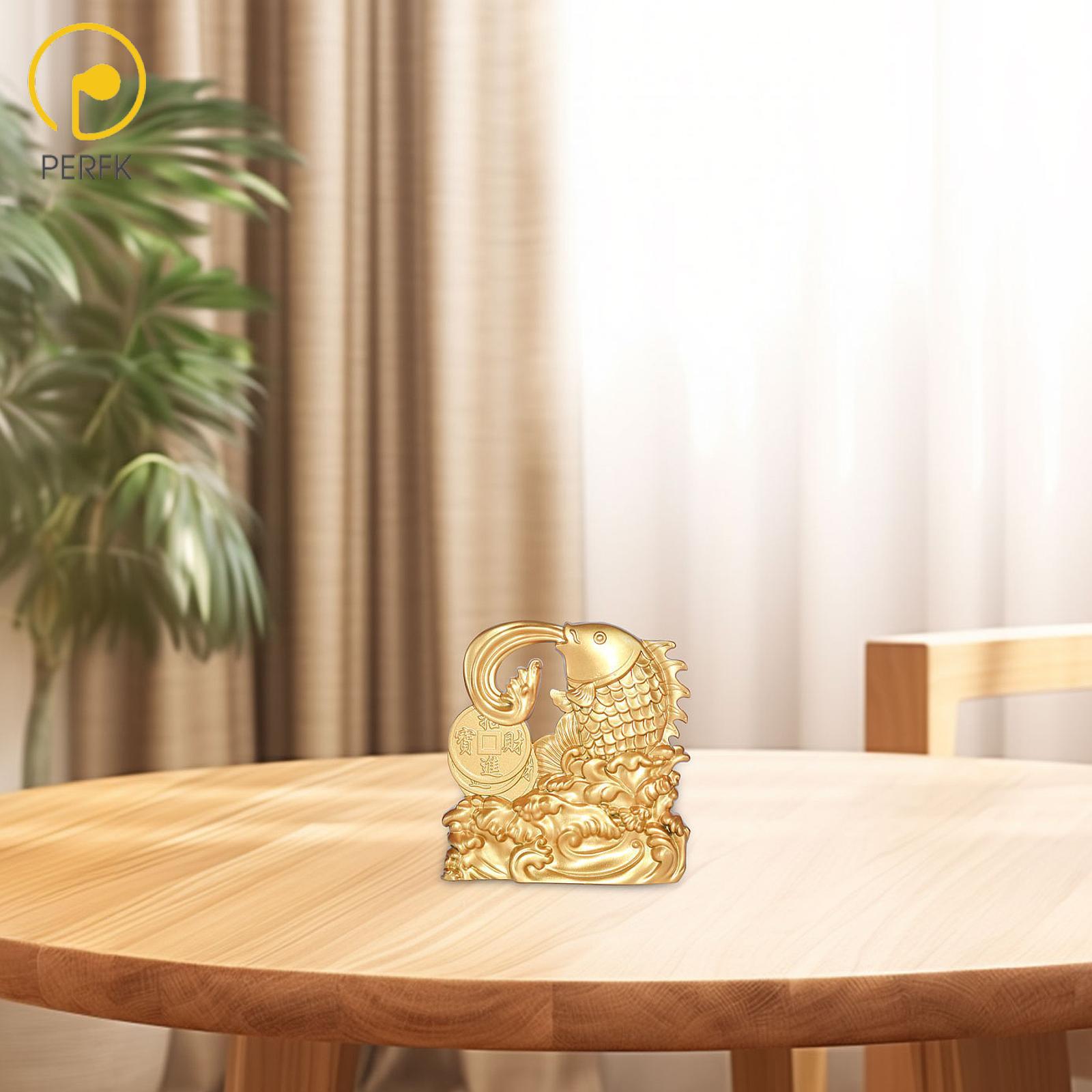 Perfk Goldfishes Statue Animal Figurine Housewarming Gift Collection Novelty Lucky Money Decoration for Holiday Indoor ราคา 183 บาท*ส่งฟรี