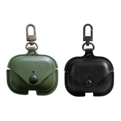 2PCS 3D Headphone Case for Airpods Pro Case Leather Cover for Apple AirPods Pro Cases Earphone Bags Straps,Green & Black