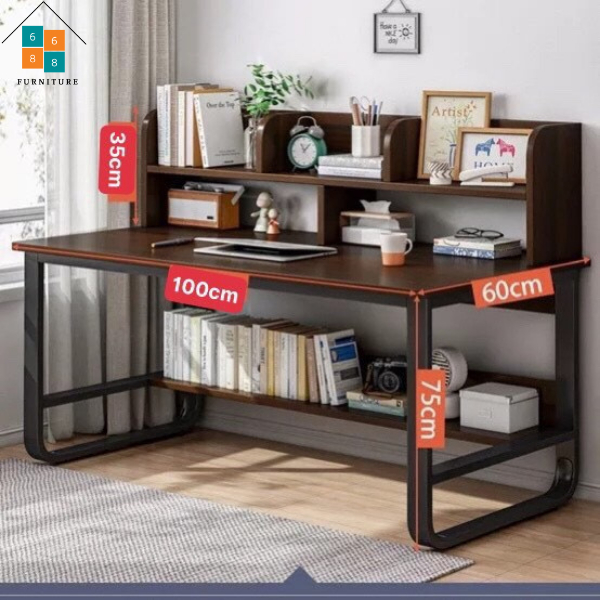 Bàn Học, Bàn Làm Việc Có Giá Để Sách Ván Gỗ MDF Dày 17mm, Chân Sắt Chữ U 40x40 Bền Bỉ, Có Video HD