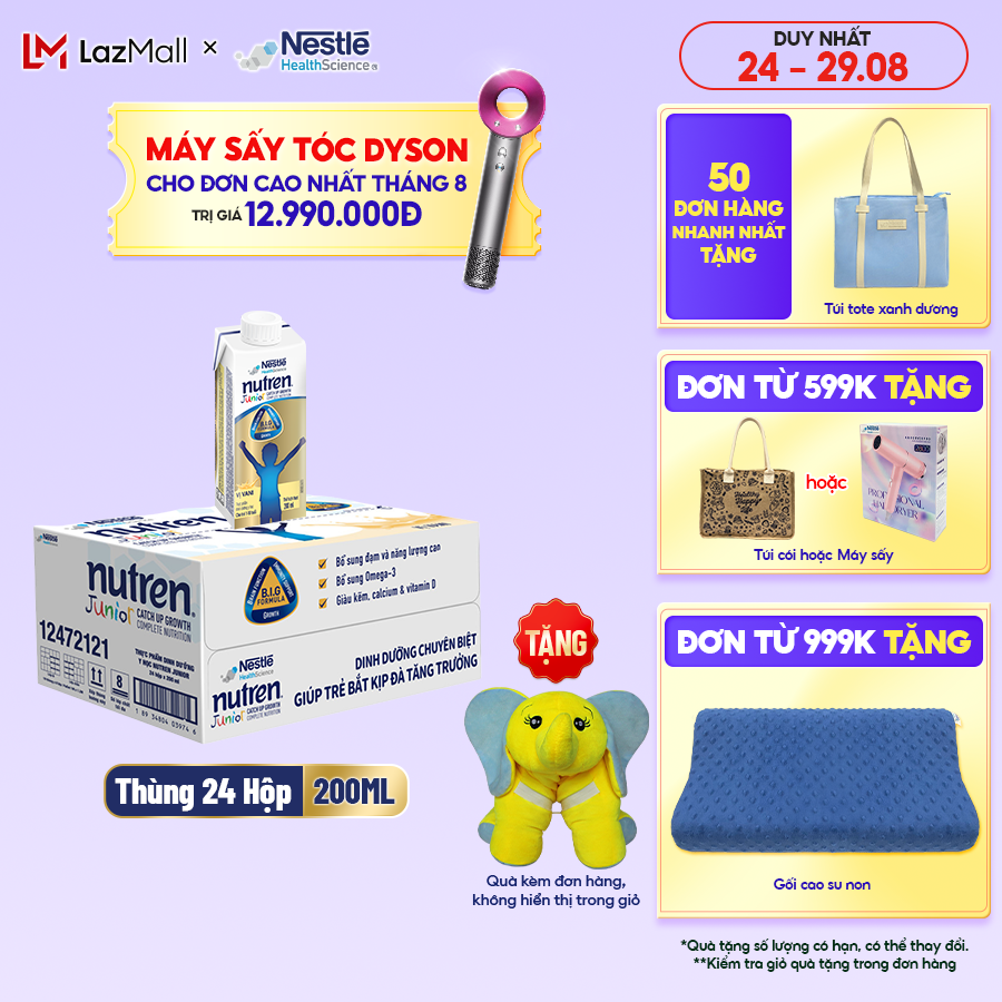 Thùng 24 hộp pha sẵn Nestle Nutren Junior Thụy Sĩ 200ML/hộp hỗ trợ tăng cân và tiêu hóa cho trẻ từ 1-10 tuổi