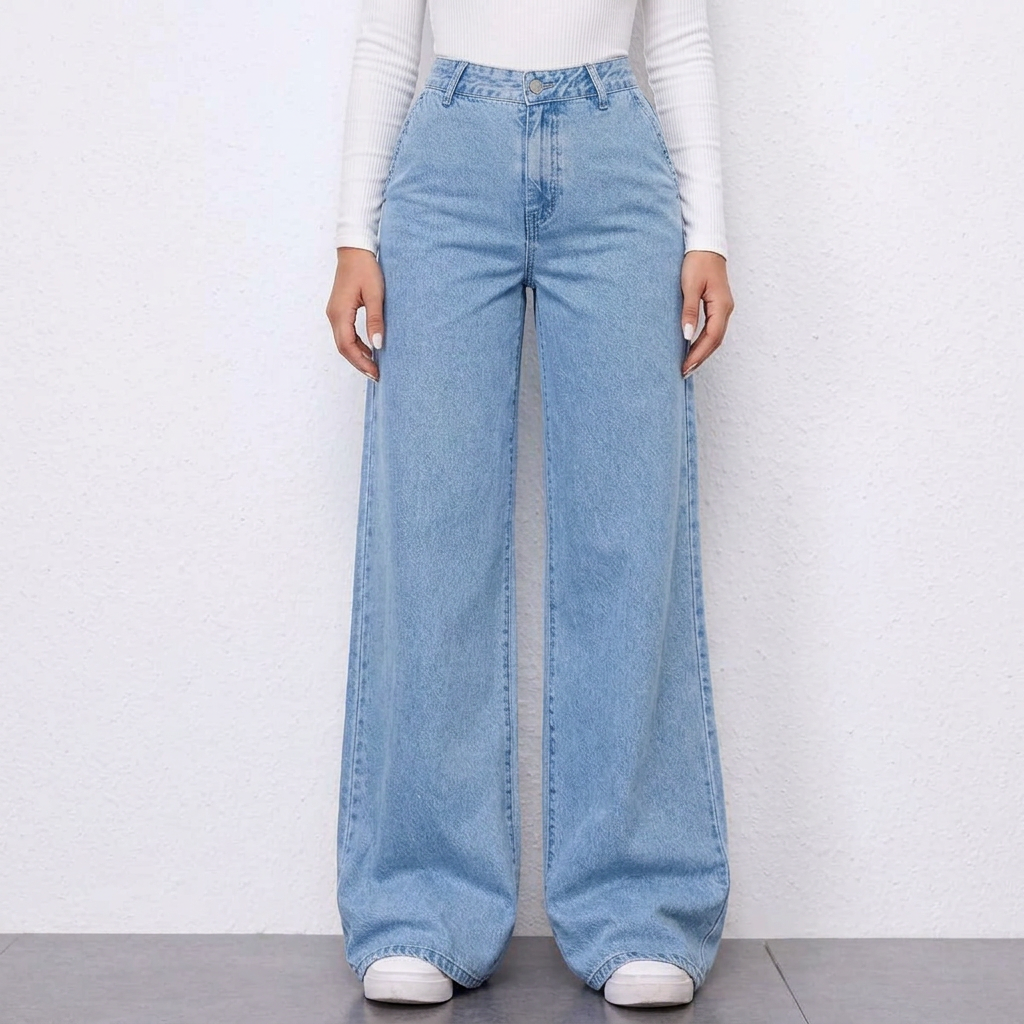 Women Light Blue High Waist Wide Leg Denim Jeans  Export Quality  ZRANZIE