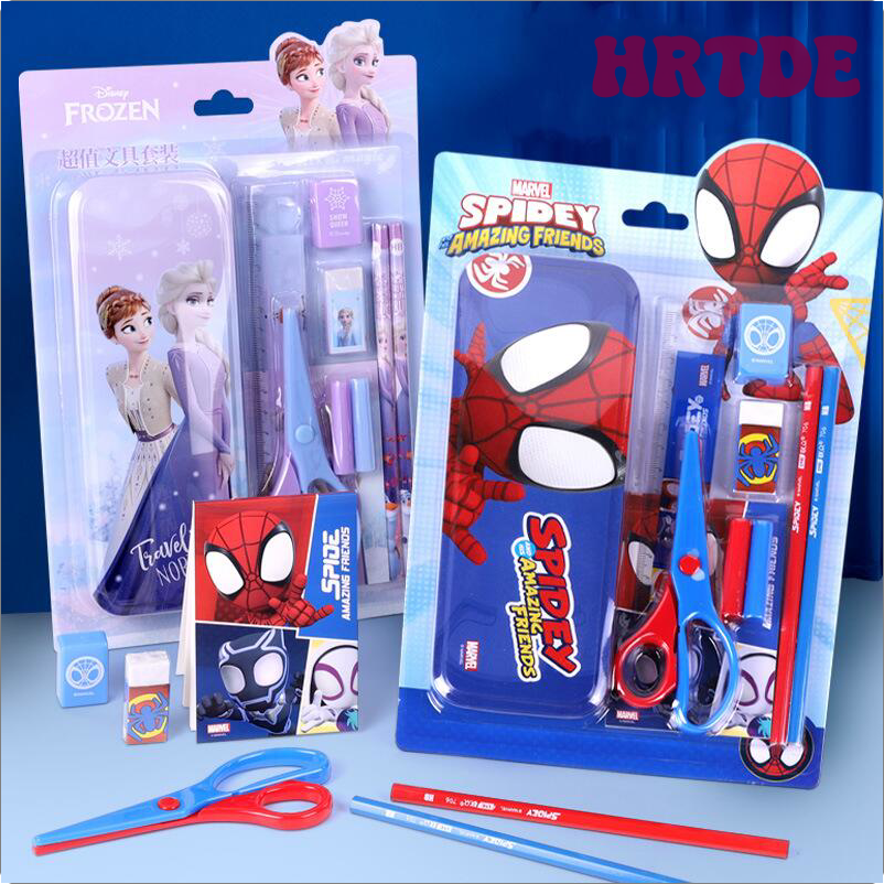 HRTDE Disney Cartoon Elsa Stationery Set Cute Spider-Man Mickey Strawberry Bear School Supplies Pencil Girl&Child Holiday Gifts NDFTH