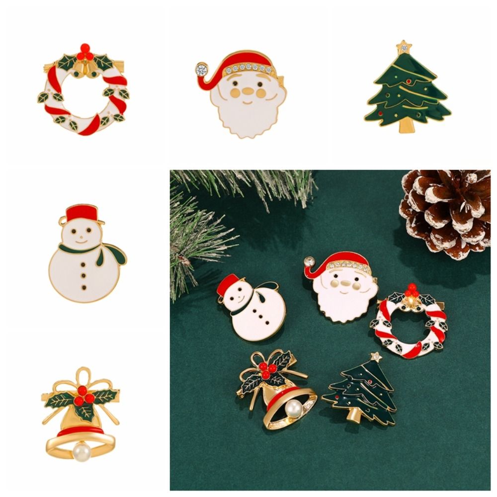 YARUA Snow Man Christmas Brooch Cartoon Bell Dripping Oil Lapel Pin