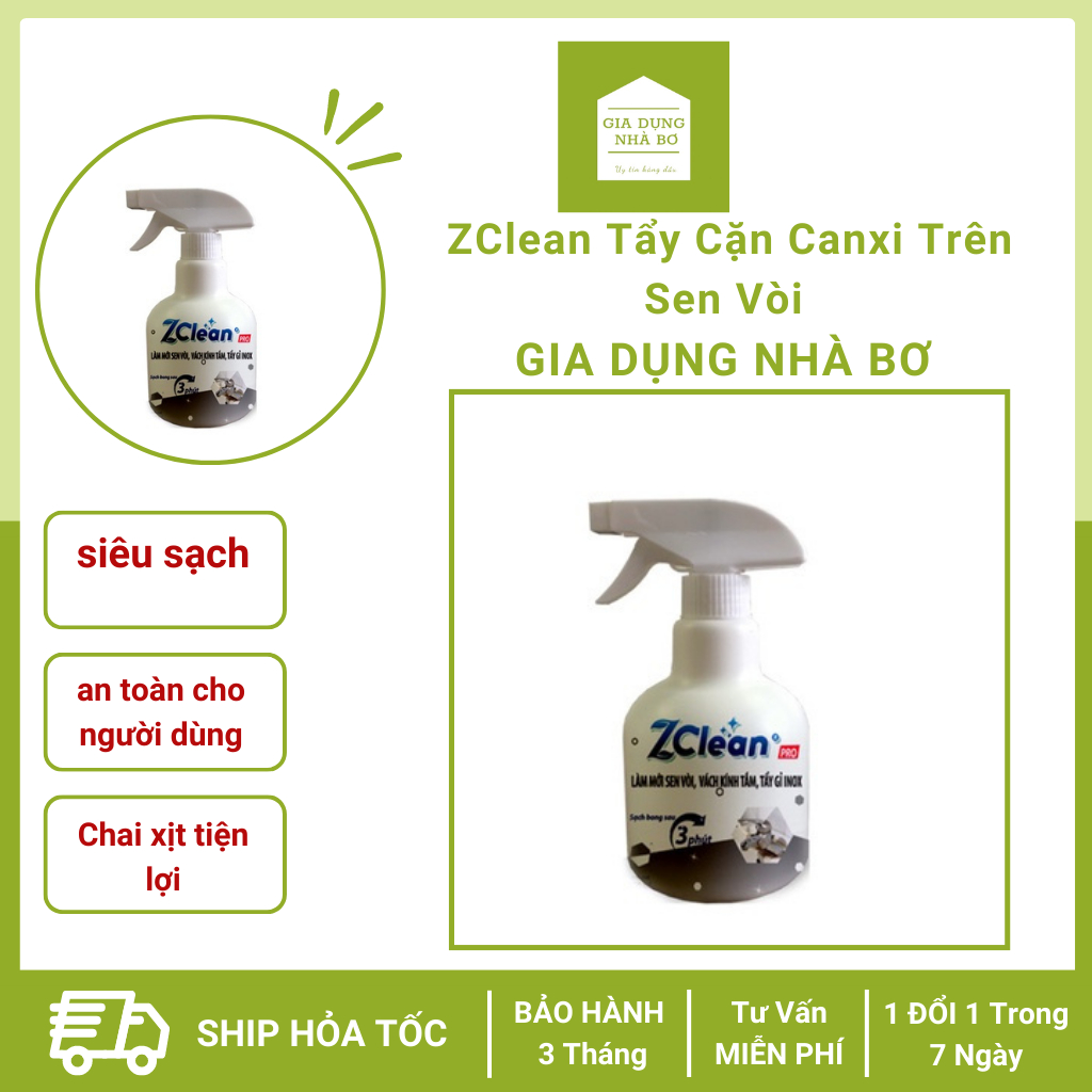 ZClean Tẩy Cặn Canxi Trên Sen Vòi, Vách Kính, Bồn Rửa 500ml