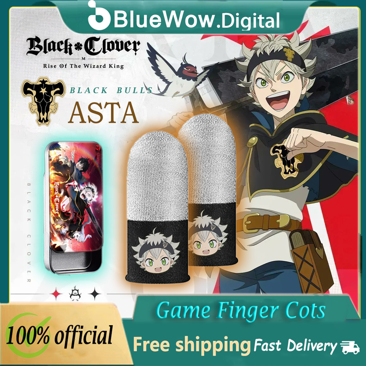 BlueWow New Garena Custom Game【Black Clover:M】Pro+ Finger Gloves Suitable for PUBG MLBB Mobile Game Double layer splicing Series 86-pin Sweat-proof Thumb Gloves ราคา 16 บาท*ส่งฟรี