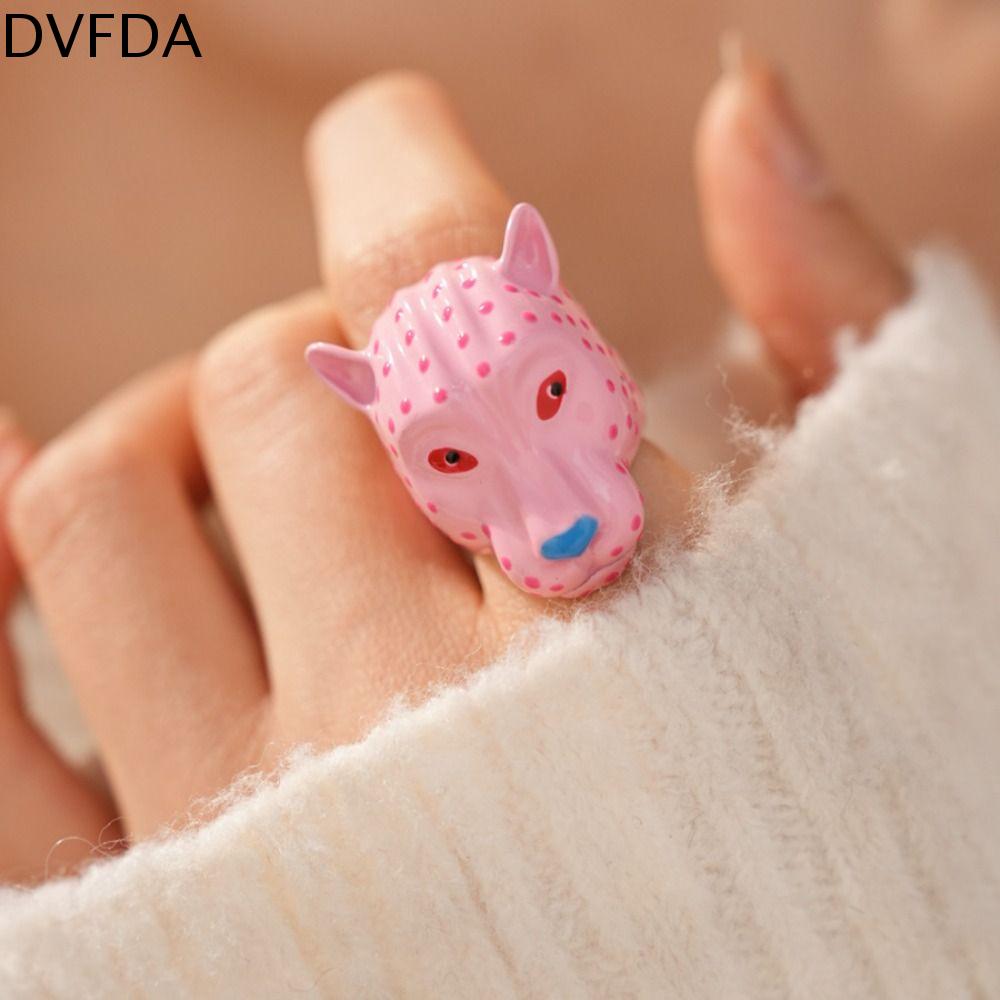 DVFDA Có thể điều chỉnh Nhẫn men hình đầu báo Băng tần rộng Kim loại Nhẫn hình thú Phóng đại Đầy màu sắc Vòng Chống Rỉ Quà tặng cho phụ nữ và thiếu nữ