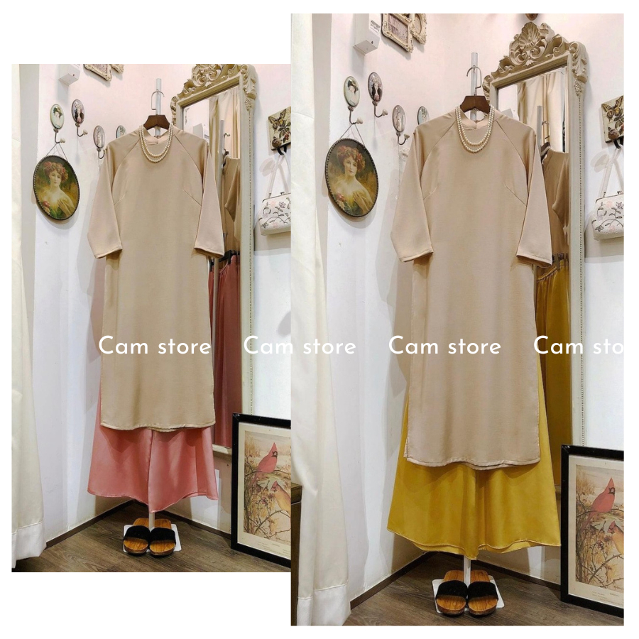 Áo Dài Cách Tân Dáng Suông Tay Lỡ Màu Be - Pha Nét Cổ Điển và Hiện Đại | Cam Store