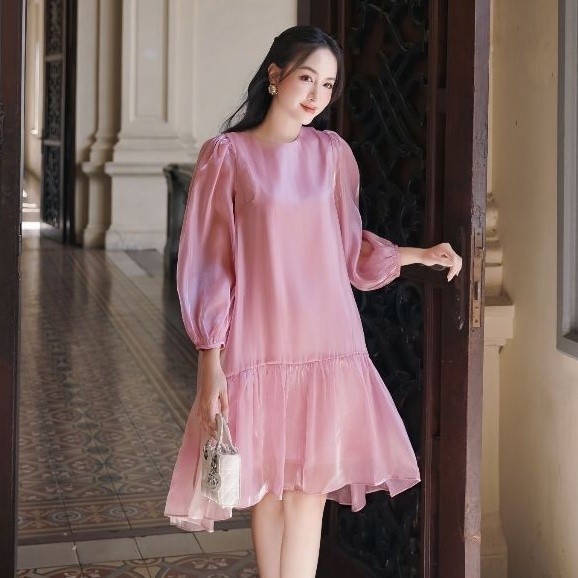 JOVEN Đầm Ngắn Babydoll Vera Tay Dài Chất Organza Thanh Lịch