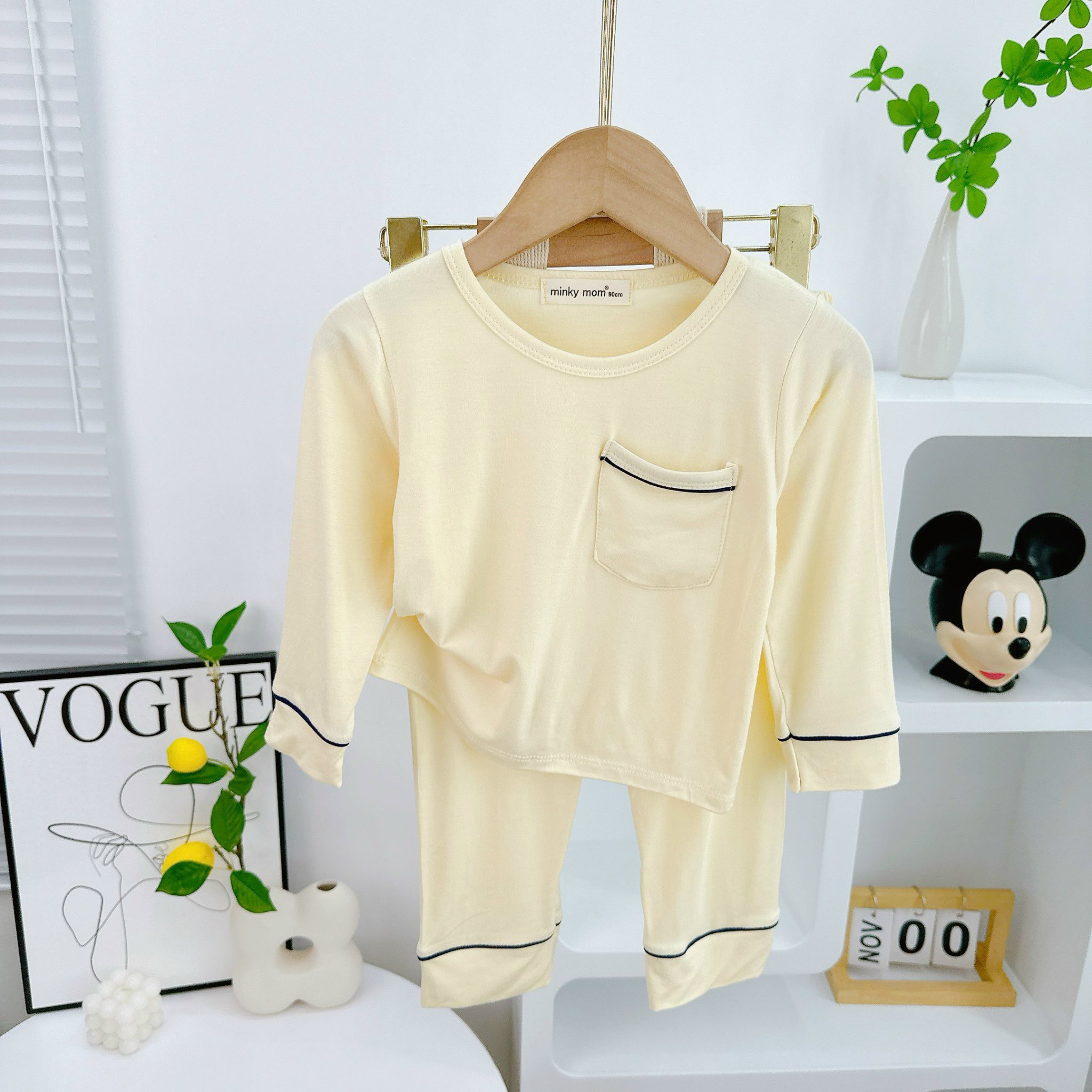 Kim060 Minky Mom Long Set (9-27kg) with Trim, Shirt with Pockets, 5 Fresh Colors, Soft and Smooth Elastic Fabric for Babies - 4