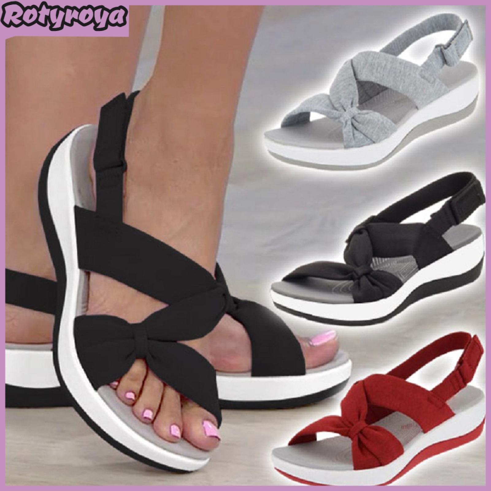 Womens Orthopedic Sandals Open-toe Sandals with Arch Support Casual Wedge Sandals for Flat Feet Work Street Vacation ราคา 513 บาท*ส่งฟรี