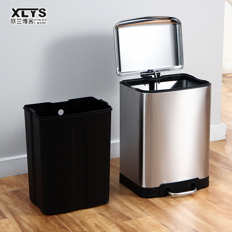 Square living room trash can household kitchen covered trash basket stainless steel pedal trash can ราคา 497 บาท*ส่งฟรี