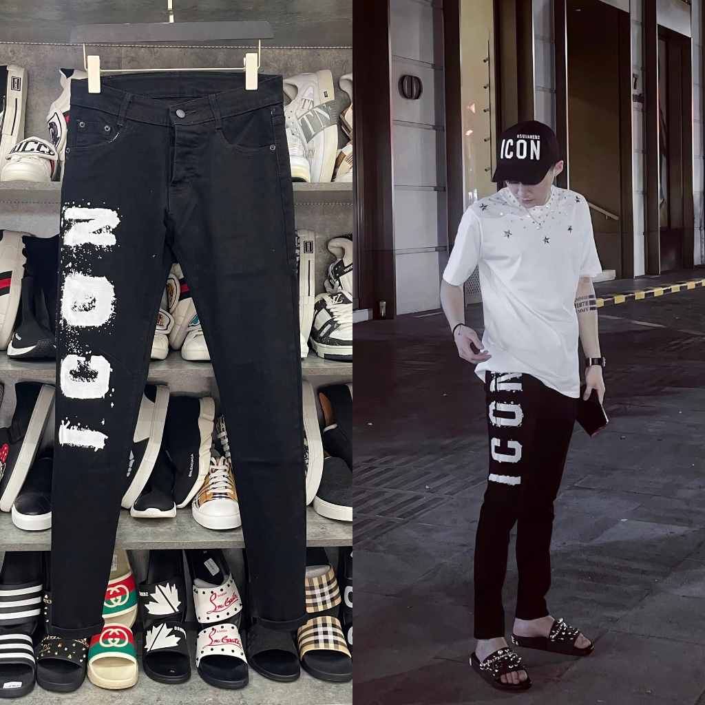 Quần DSQUARED2 ICON Vẩy Sơn Quần Bò Nam ICON Hoạ Tiết Chữ Icon Chạy Dọc Vảy Sơn Bản 4 Khuy Xưởng May Phong Dũng MQU 034