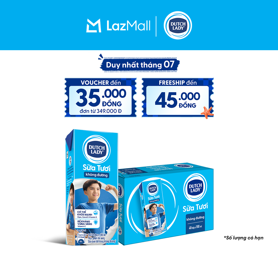 Thùng 48 Hộp Sữa Tươi Tiệt Trùng Dutch Lady Cô Gái Hà Lan Không Đường 180ml (48x180ml)