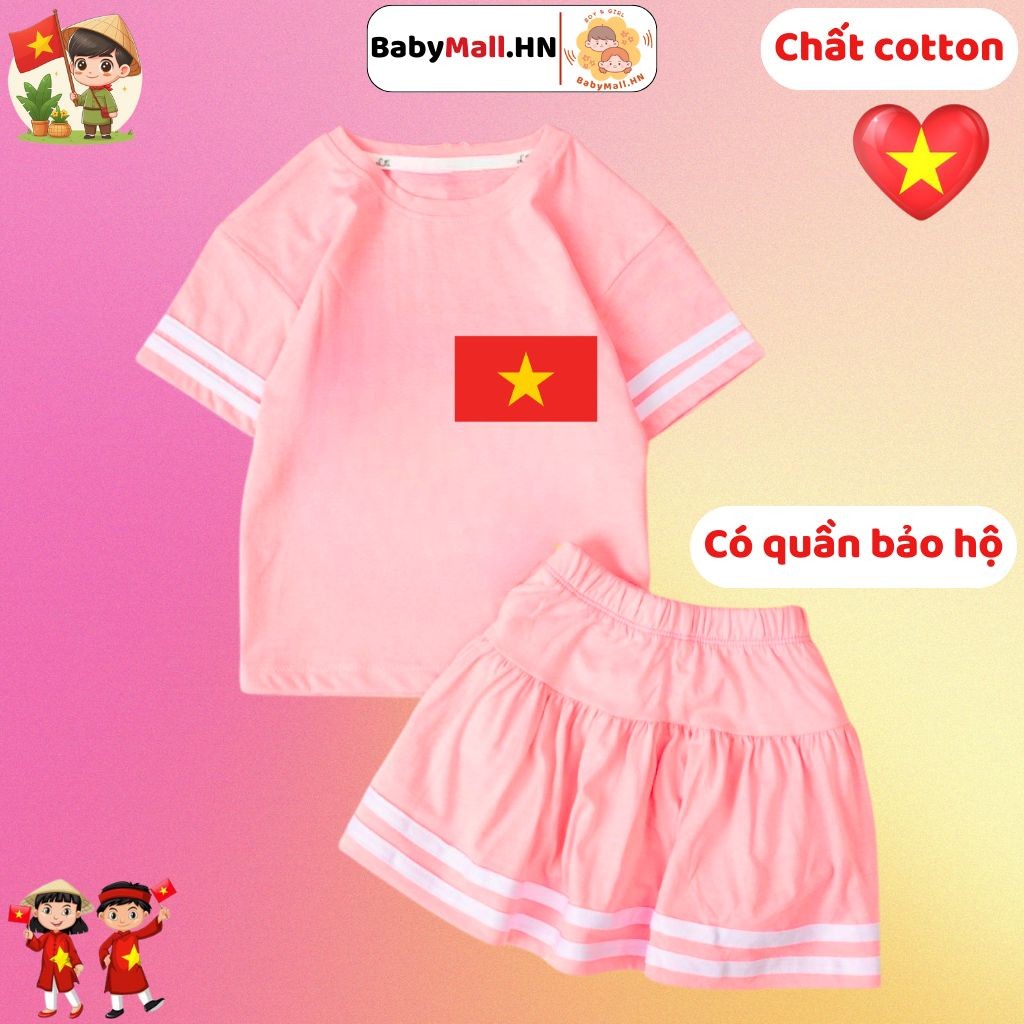 Bộ áo váy Cờ Đỏ Sao Vàng cho bé gái có quần bảo hộ BABYMALL áo Việt Nam cho bé chất cotton co dãn - 8