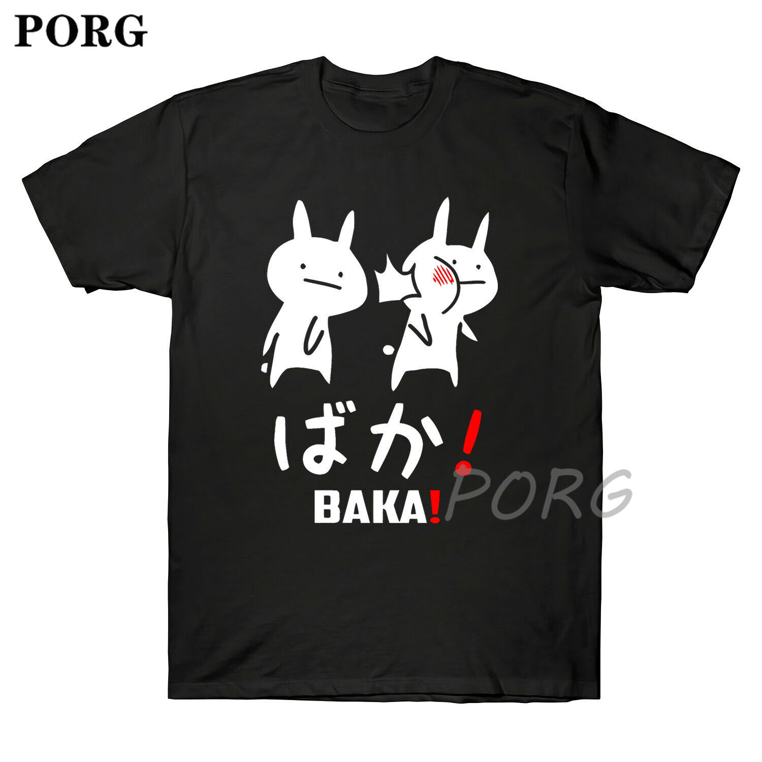 Anime Baka Rabbit Slap Otaku Japanese Manga Word Funny T Shirt Cotton Tee Vogue Graphic T Shirts Female Harajuku Black Clothes