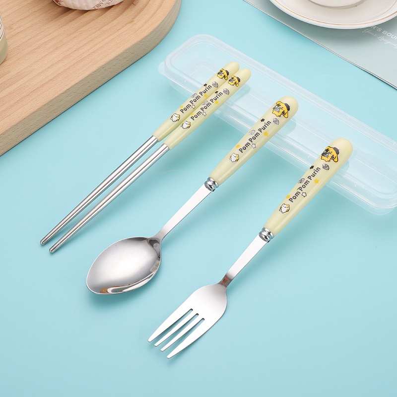 Sanrio Stainless Steel Tableware ins Style High-Value Tableware Set Cartoon Portable Tableware Three-Piece Set SH071
