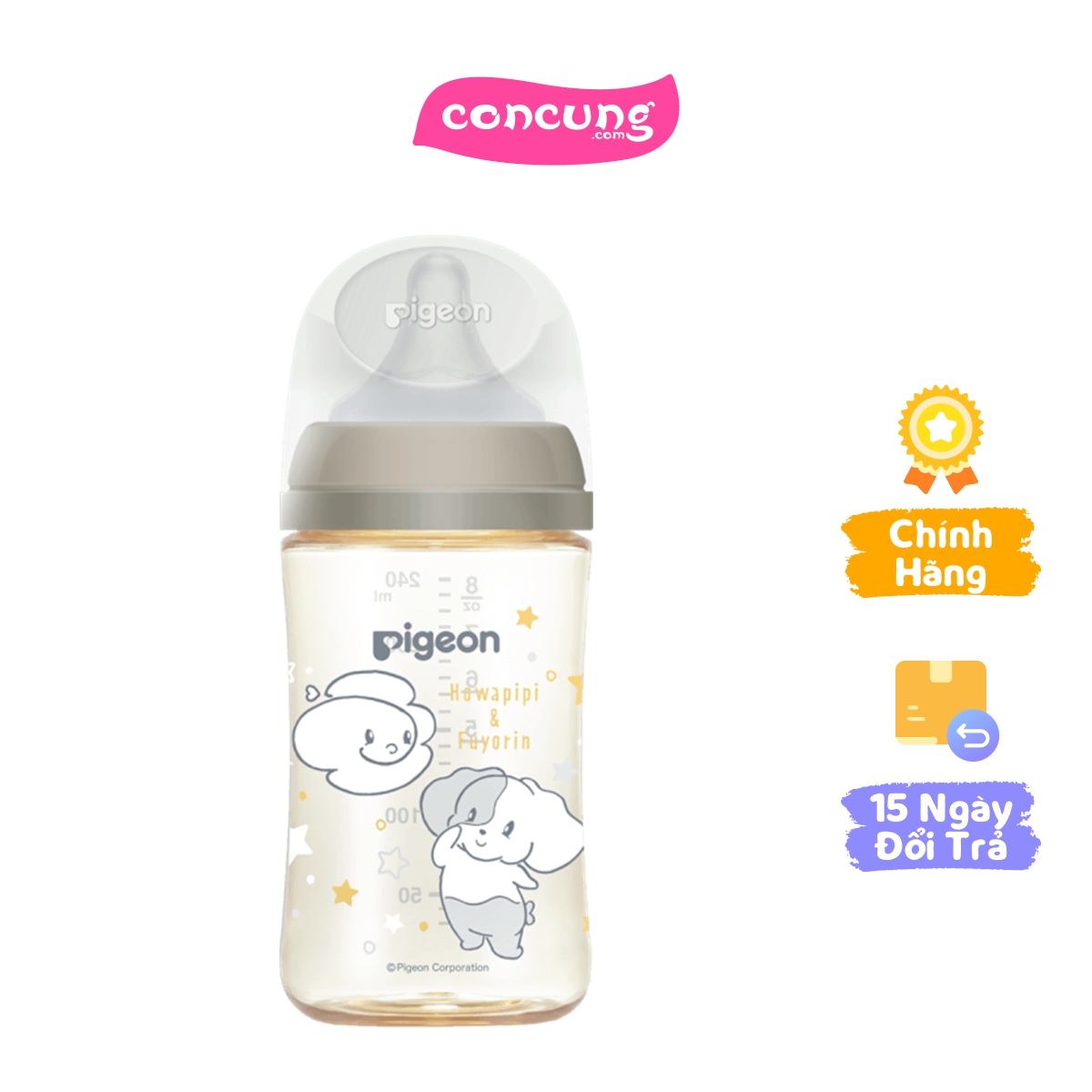 Bình sữa Pigeon PPSU Howapipi WN3 240ml xám (M)