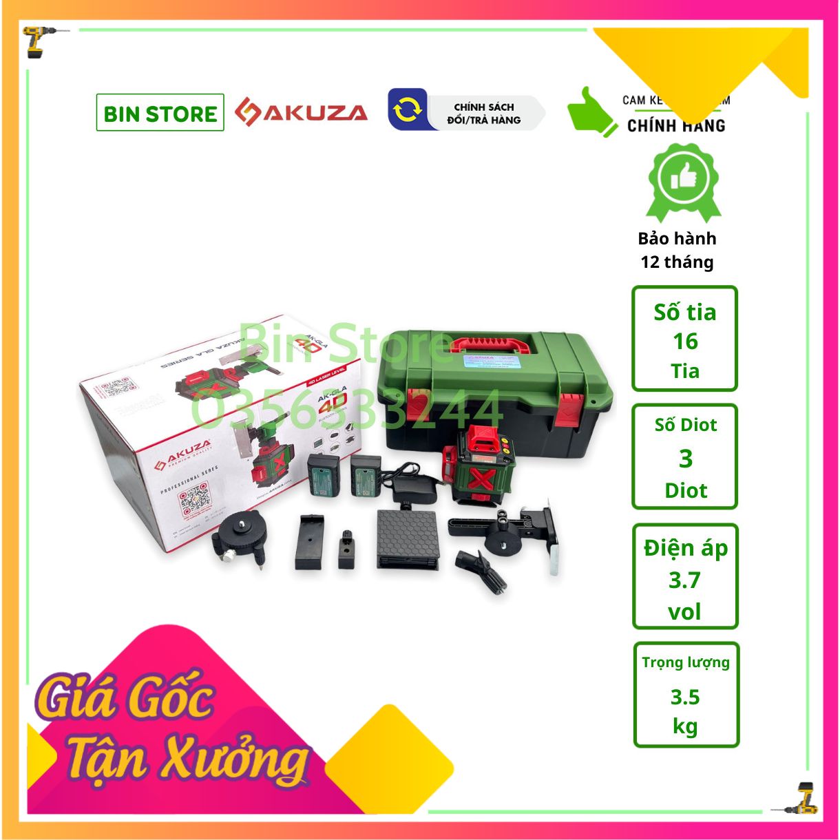 MÁY CÂN BẰNG LASER 16 tia AKUZA AK-GLA 4D - MÁY CÂN MỰC BẮN CỐT ĐÁNH THĂNG BẰNG LAZE 16 TIA XANH [có