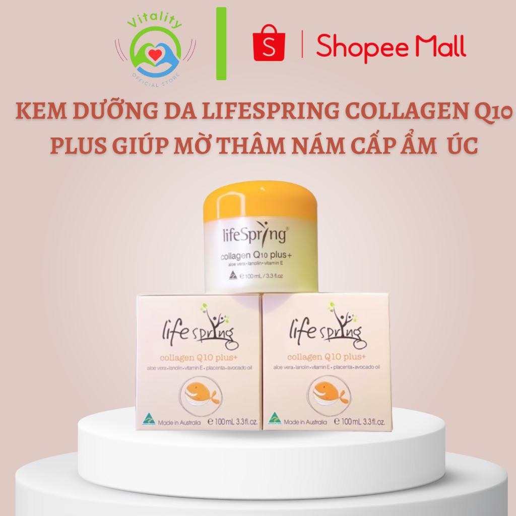 Kem dưỡng da Lifespring collagen Q10 plus rebirth giúp mờ thâm nám cấp ẩm 100ml úc