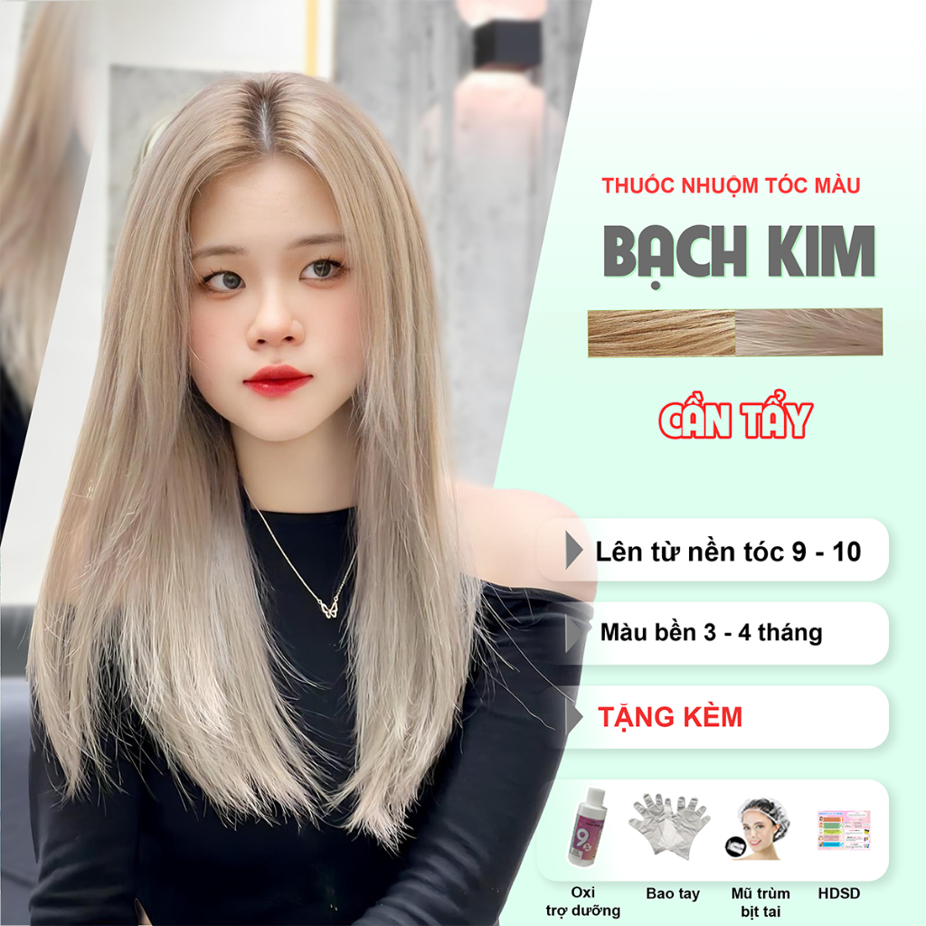 Thuốc nhuộm tóc, Thuốc nhuộm tóc màu Vàng Bạch kim, Cần tẩy Merry Hair, tặng kèm oxy trợ dưỡng và bao tay