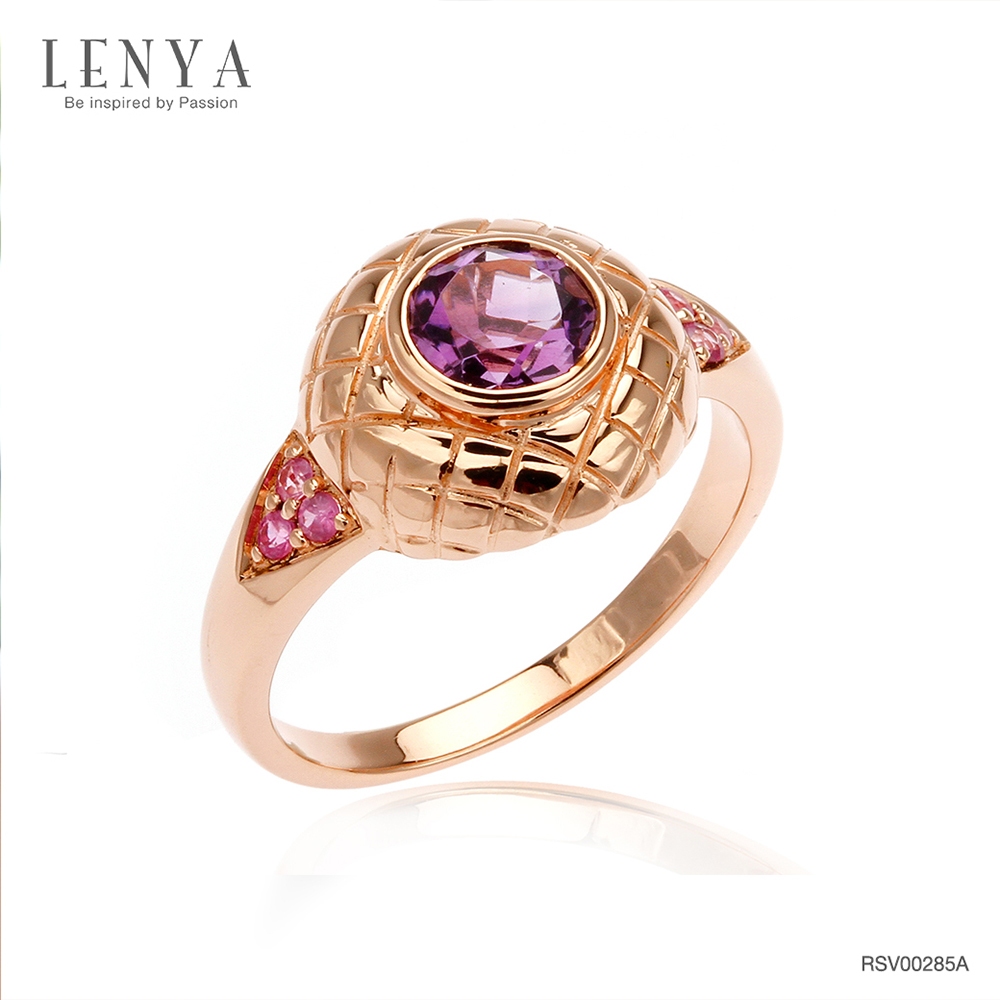 Lenya Amethyst Gemstone Ring Enhances Peace of Mind, Mindfulness, and Prosperity. Size 6 Mm. 925 Sterling Silver Body. Plated with Pink Gold ราคา 3,500 บาท*ส่งฟรี