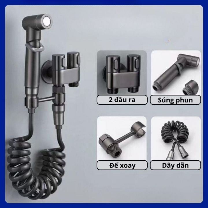Vòi Xịt Vệ Sinh Bộ Vòi Sịt Vệ Sinh Tăng Áp Vòi Bồn Cầu Inox 304 Chia 2 Đầu Nước Không Gỉ