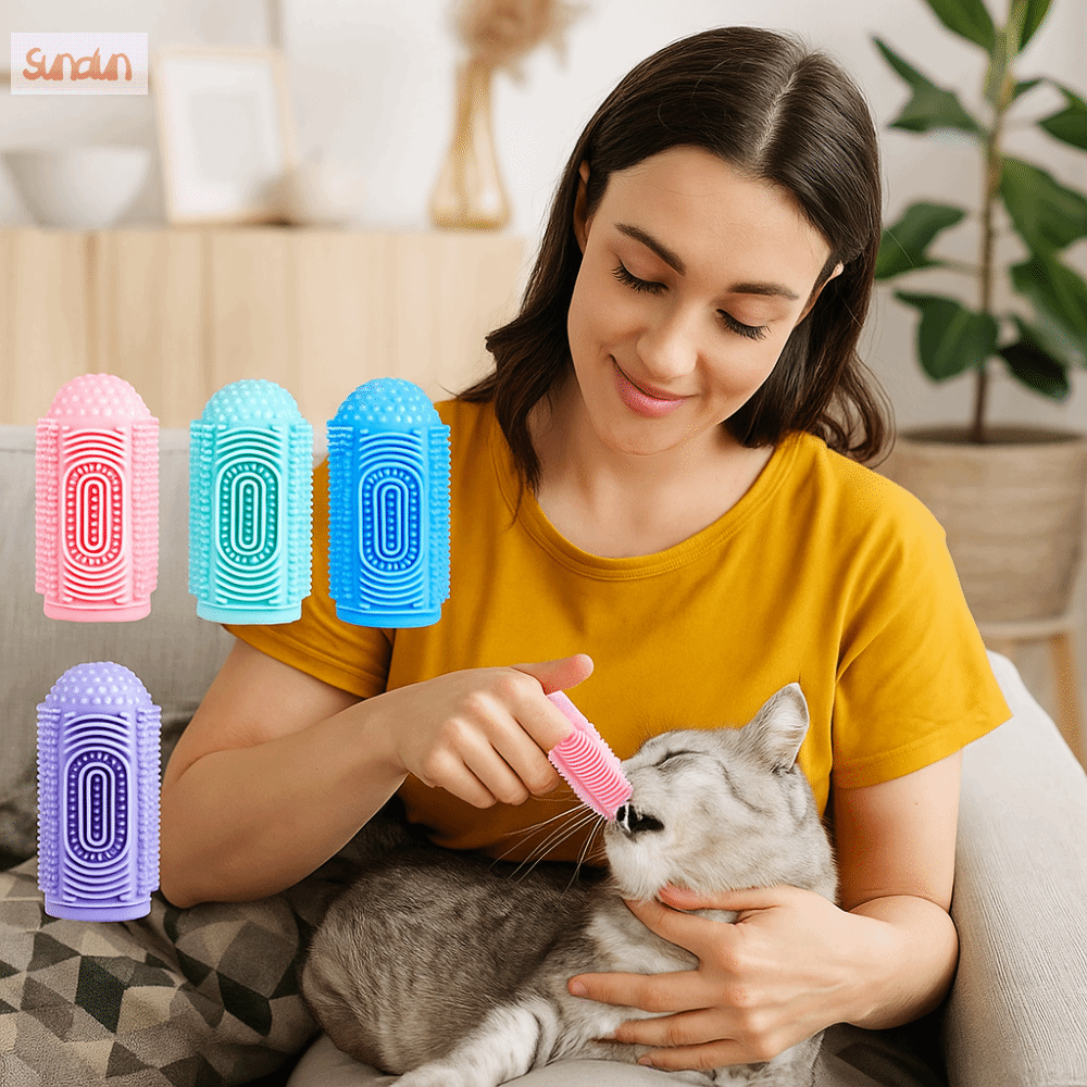 SUNDUN 4pcs/set Chống cắn Găng tay cho thú cưng Đầy màu sắc Silicon Bàn chải đánh răng cho chó Thực tế Mềm mại Dụng cụ vệ sinh răng miệng Dành cho mèo và chó