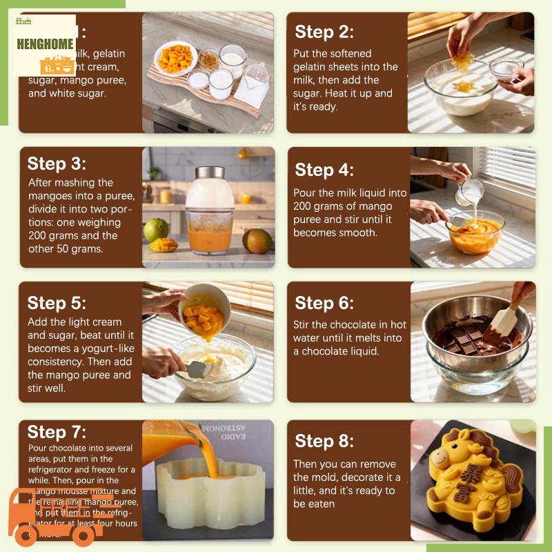 HENGHOME Phim hoạt hình Silicone ngựa khuôn cho bánh pudding, thạch, mousse, sô cô la, đá viên, DIY Craft Baking công cụ món tráng miệng khuôn ngựa năm Quà Tặng