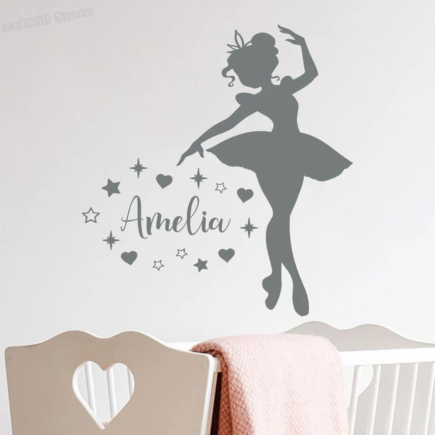 Ballerina Girls Name Wall Decal Personalized Name Dancer Vinyl Wall