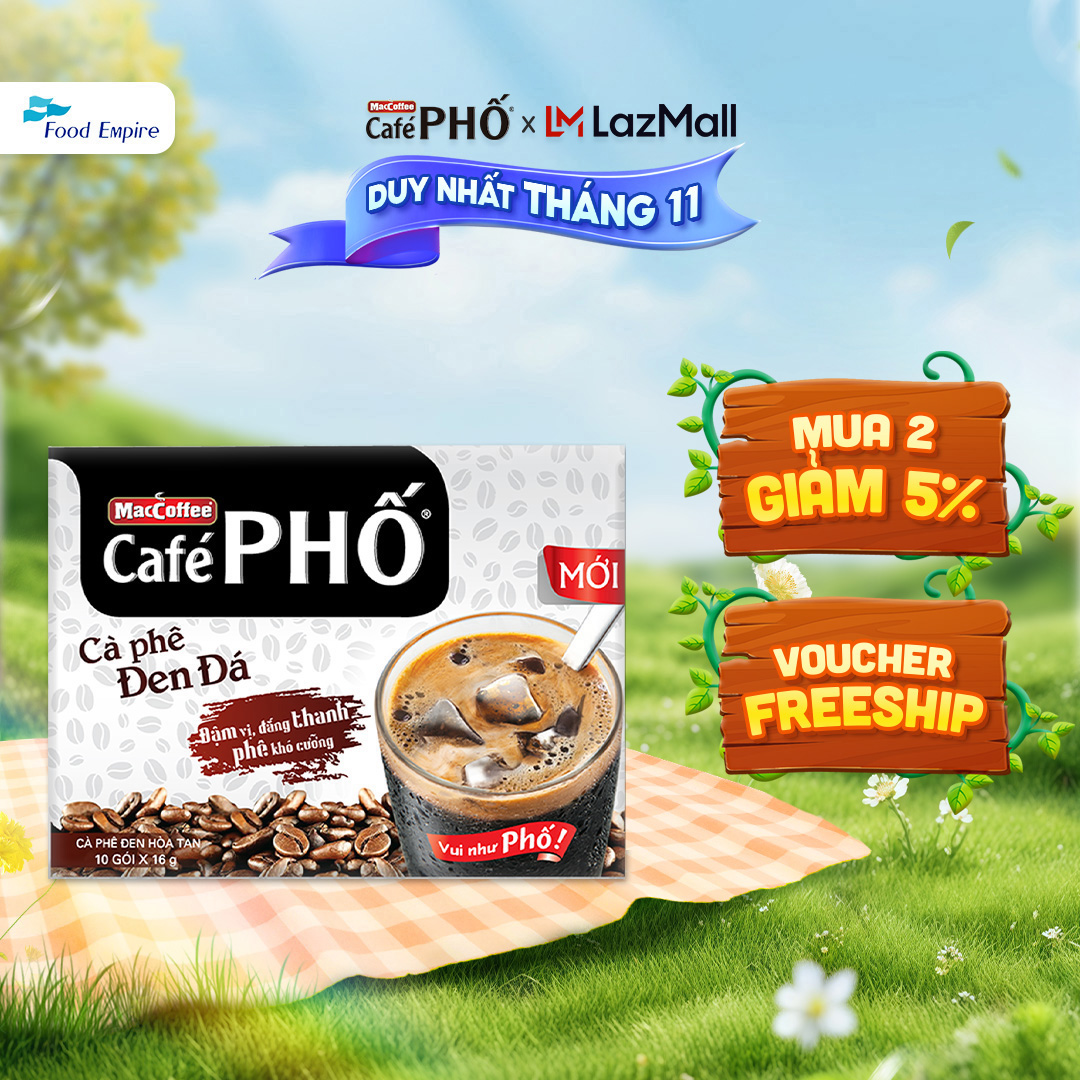 Cà phê Phố Đen Đá - Maccoffee (hộp 10 gói x 16g)