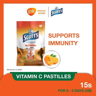 SCOTT'S Vitamin C Pastilles Supplement for Children, Support Immunity, Healthy Skin & Gums, Orange, 30g
