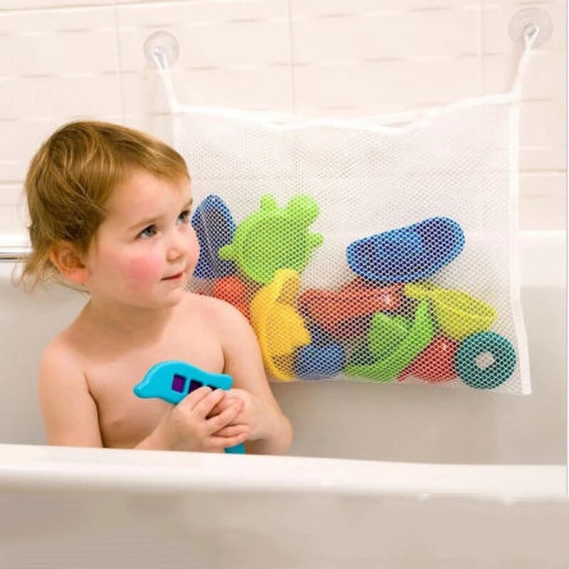 Baby White Square Bath Toy Organizer with Strong Suction Cups Bathroom