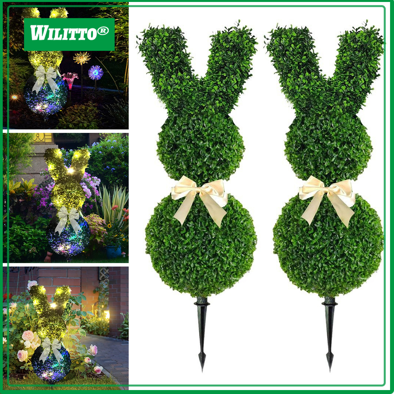 1/2Pcs Easter Bunny Artificial Plants Stake with LED Light Strip Outdoor Garden Patio Yard Lawn Bowknot Rabbit Faux Greenery Spike Decoration Ornament ราคา 1,338 บาท*ส่งฟรี