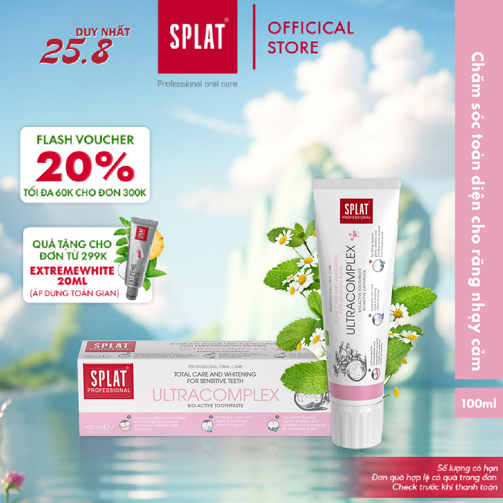Kem đánh răng splat ultracomplex tăng cường tái tạo men răng, làm trắng cho răng nhạy cảm 100ml