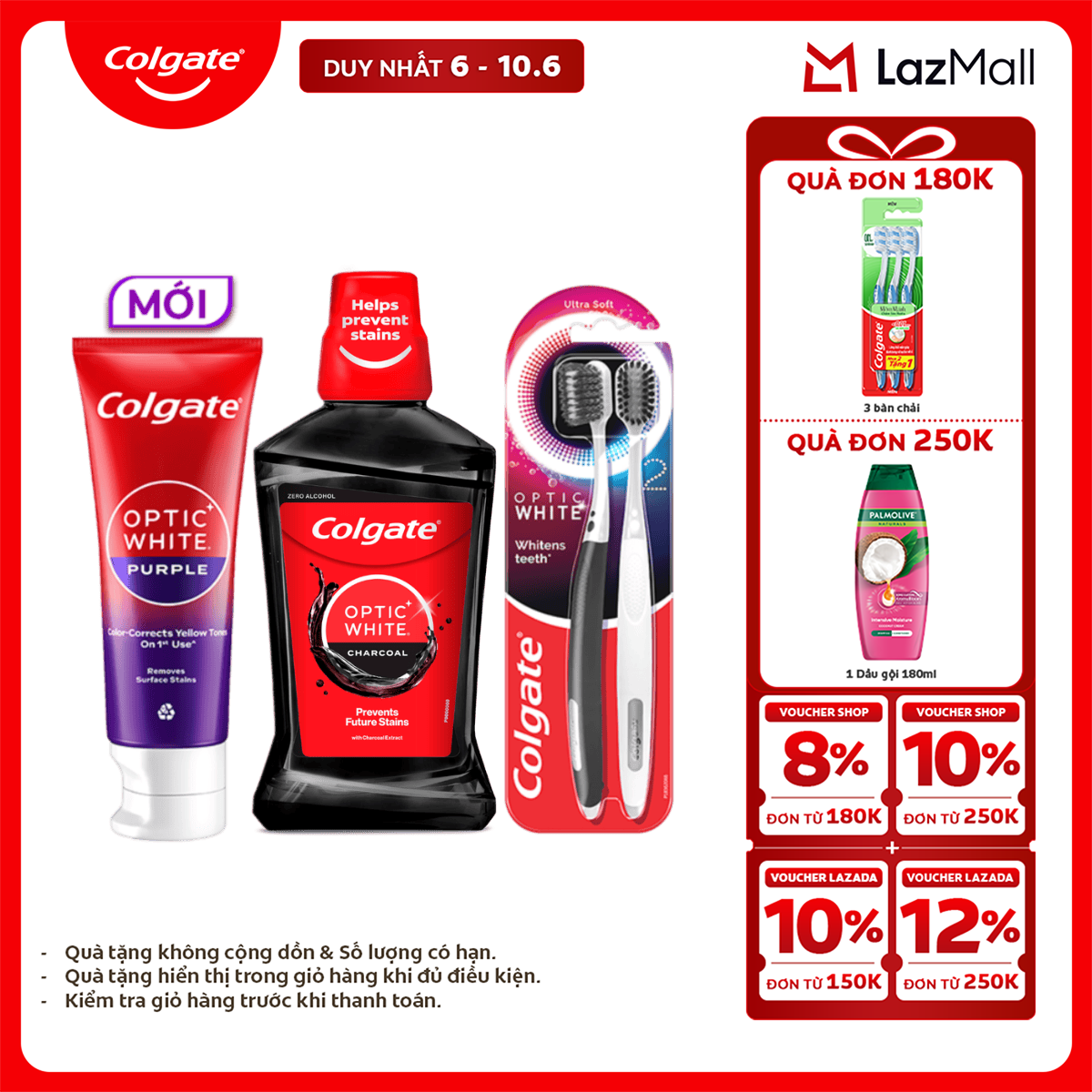 [Chỉ 6-10.6_X2 Voucher giảm 22%] Bộ sản phẩm trắng răng Colgate Optic White hiệu chỉnh sắc vàng