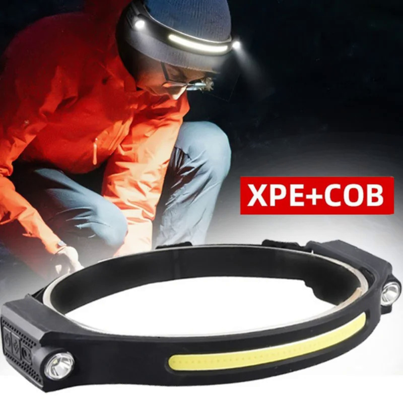 Mới đa chức năng sóng cảm ứng đèn Pha COB ngoài trời đèn đạp xe sạc USB chạy Đêm ánh sáng ánh sáng mạnh đèn pha
