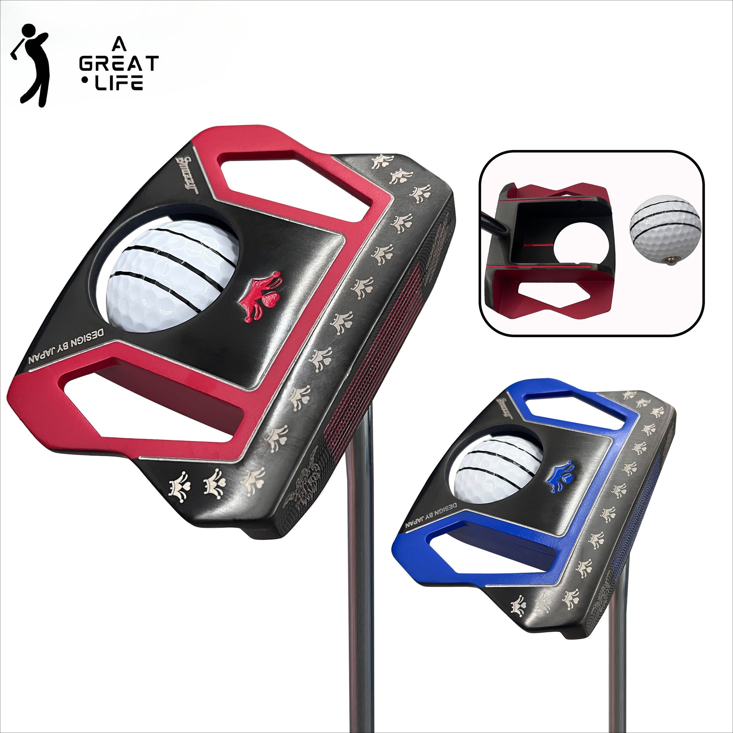 Putter Golf phiên bản giới hạn ryukyu-Với bóng đào tạo liên kết | thiết kế Nhật Bản | 34 inch/641g | lựa chọn màu đỏ và màu xanh Dương | đặt hỗ trợ thực hành (giá cho 1 putter)