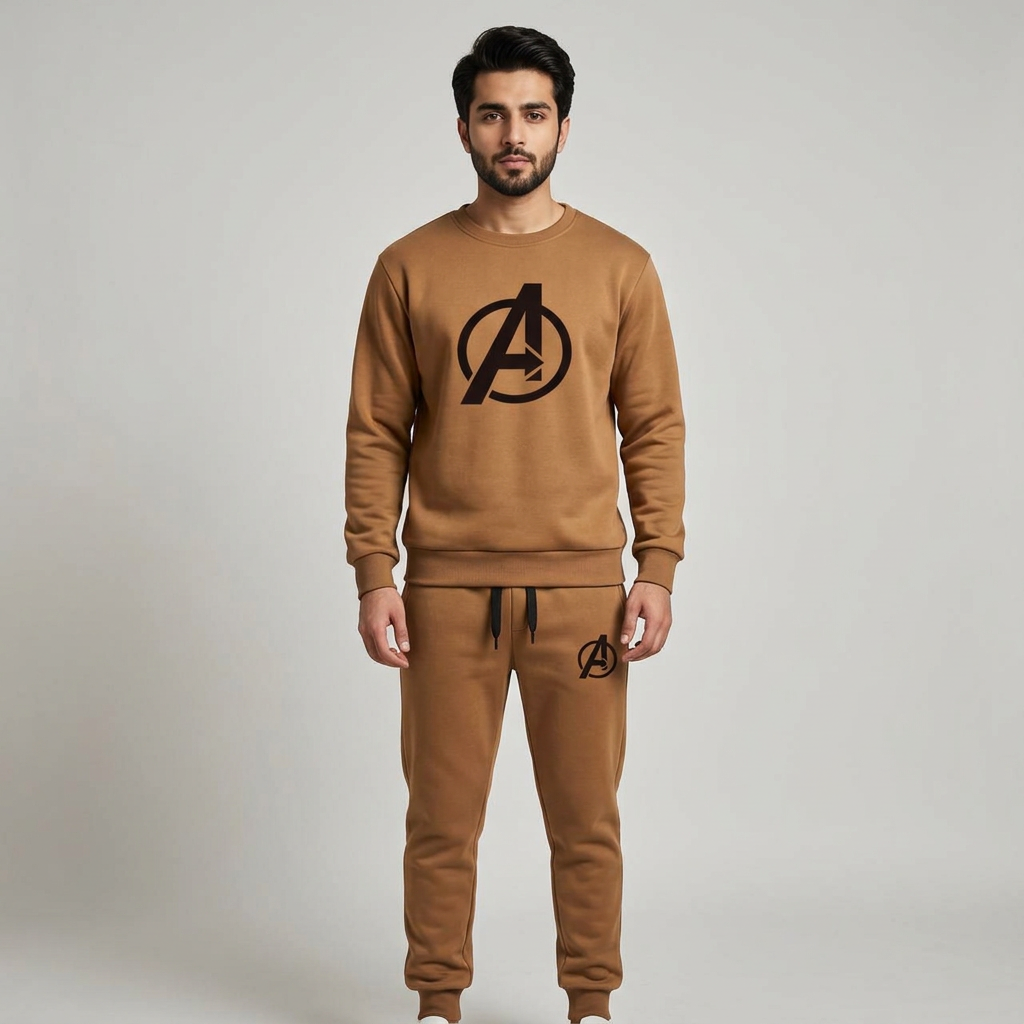 RichMan Sweatshirt and Trouser Tracksuit For Men Winter Fleece Cotton Fabric Casual Comfort Style Brown Color