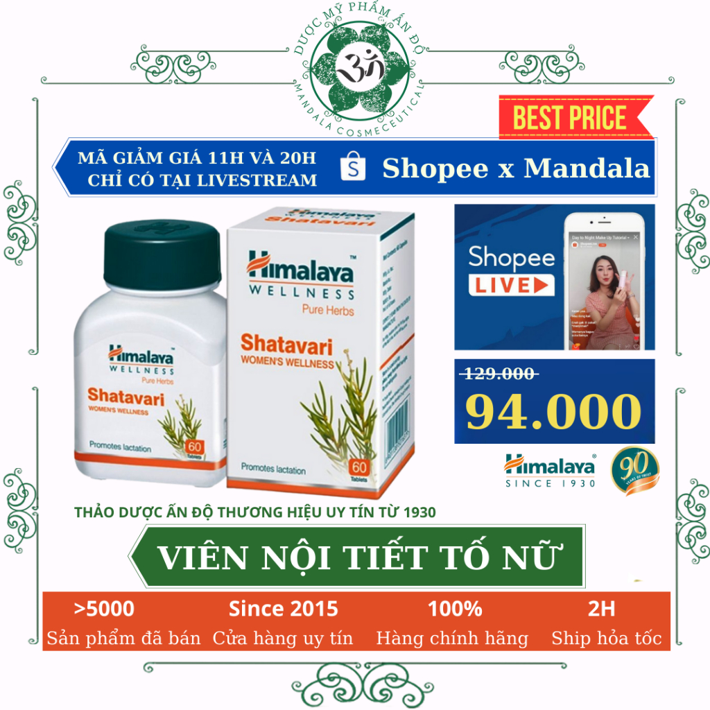 Combo Shatavari Himalaya điều hòa nội tiết giảm mụn, đẹp da - Mandala Shop