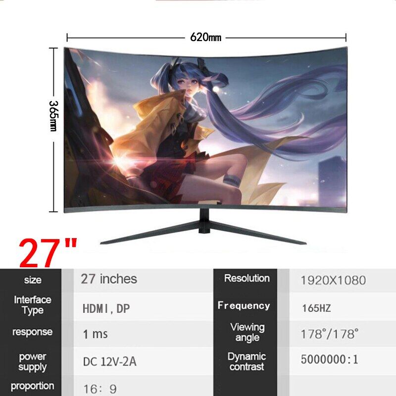 Kabbient Màn hình 27 inch 144hz 165HZ Gamer Màn hình cong LCD PC Màn hình 165hz Màn hình máy tính ch