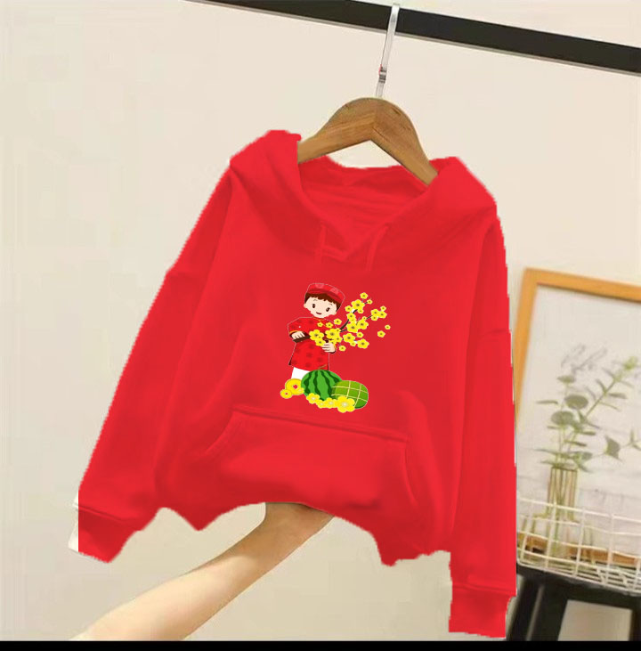 Áo hoodie tết hoa đào cho bé gái phom rộng chất nỉ size từ 9 đến 65kg BIBOSHOP