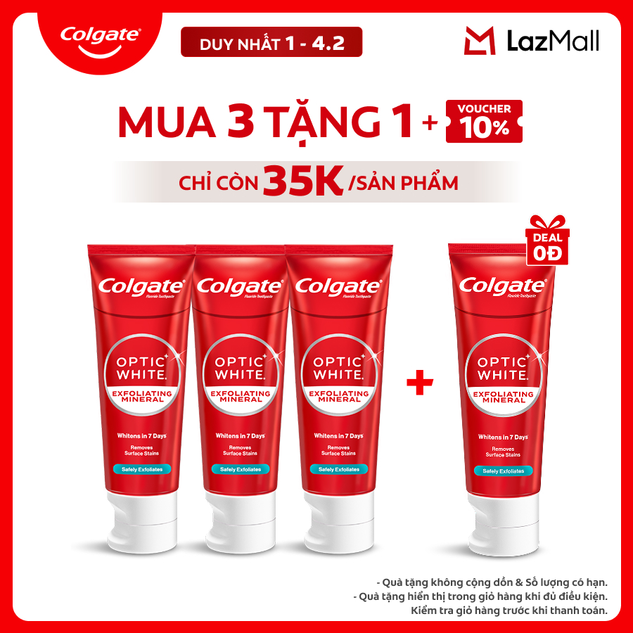 [Chỉ 20H 1-4.2_Mua 3 tặng 1]  Bộ 3 Kem Đánh Răng Colgate trắng răng Optic White cho răng sáng bóng t