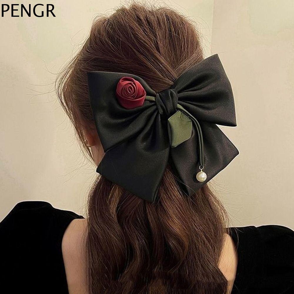 PENGR Dành cho bé gái Thanh lịch Dễ thương Nơ Ngọc Trai Phụ kiện tóc mới Kẹp tóc cá tính Kẹp tóc lớn Phụ kiện tóc thời trang Kẹp tóc đuôi ngựa Kẹp tóc nữ Kẹp tóc Hàn Quốc Kẹp lò xo nơ