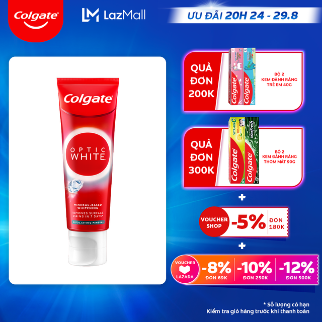 [Ưu đãi 20H 24.8 - 29.8_Áp voucher Colgate 5% + voucher LZD 8%]Kem đánh răng Colgate trắng răng Optic White làm trắng sáng răng trong 7 ngày