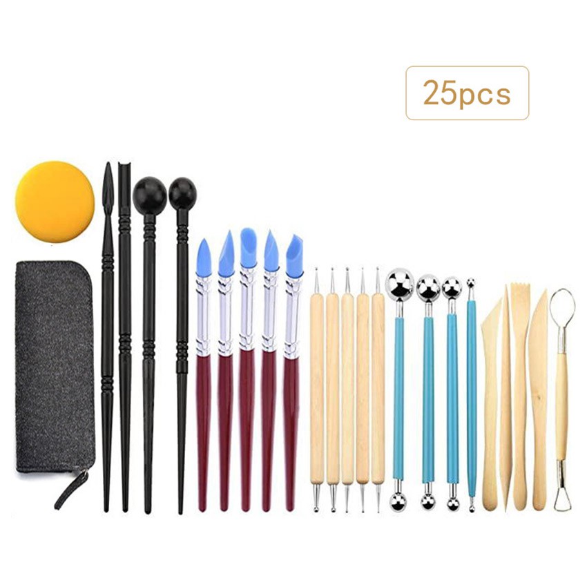 25PCS Art Crafts Clay Sculpting Kit Sculpt Smoothing Wax Carving Pottery Ceramic Tools Polymer Shapers Modeling Carved Tool Ceramic-Clay-Tools-Set