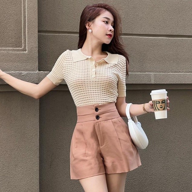 JOVEN Quần short nữ 2 lưng cạp cao tôn dáng 3 màu đen/ trắng/ nâu dễ mix đồ